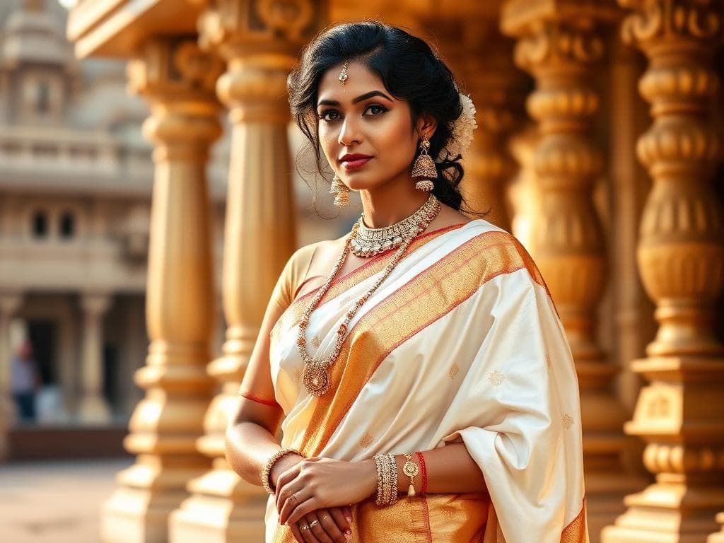 Ethnic wear styling Kanjeevaram silk saree with temple jewellery