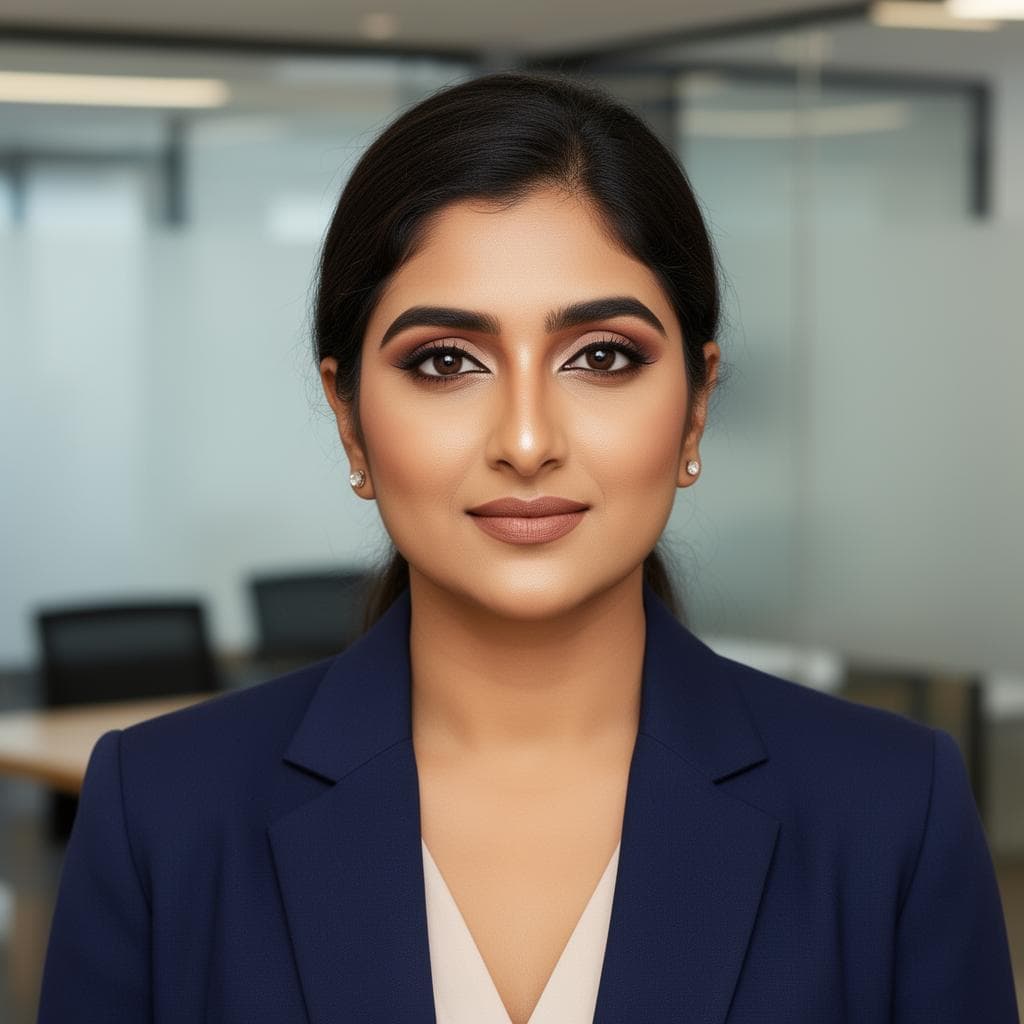 Professional corporate makeup look for Indian businesswoman