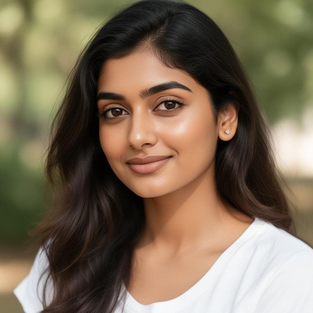 Natural everyday makeup look for Indian woman with dewy skin