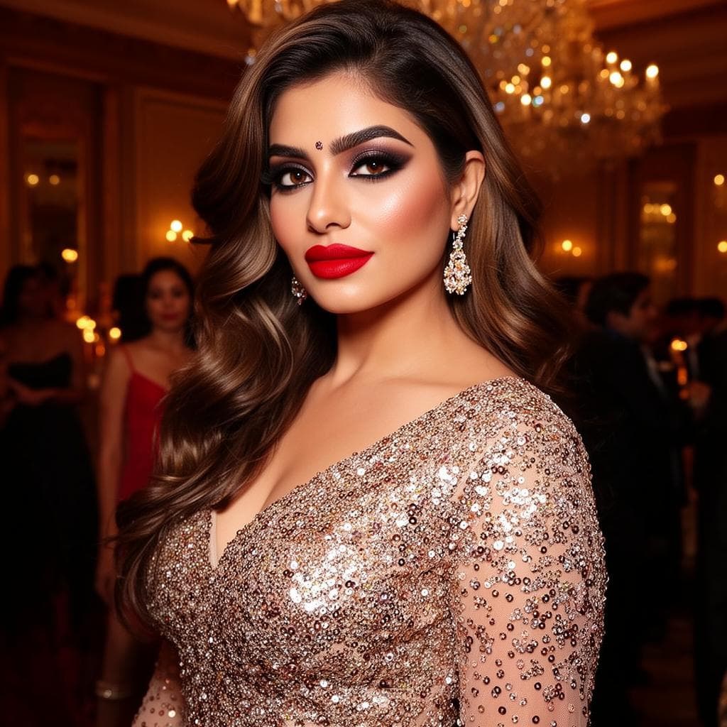 Glamorous party makeup with smokey eyes and bold red lips