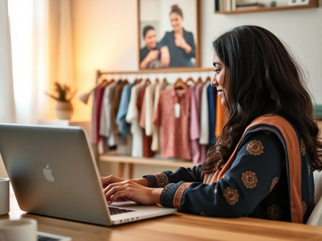 Virtual wardrobe audit consultation on laptop online stylist session