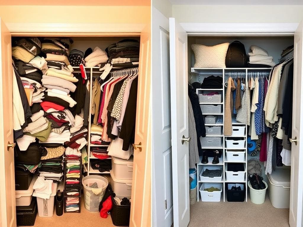Before and after online wardrobe evaluation and declutter